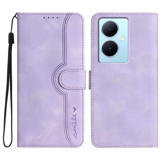 Per vivo Y78+ 5G Global/Y78 5G Global Custodia in pelle con motivo a cuore con sensazione di pelle (viola)