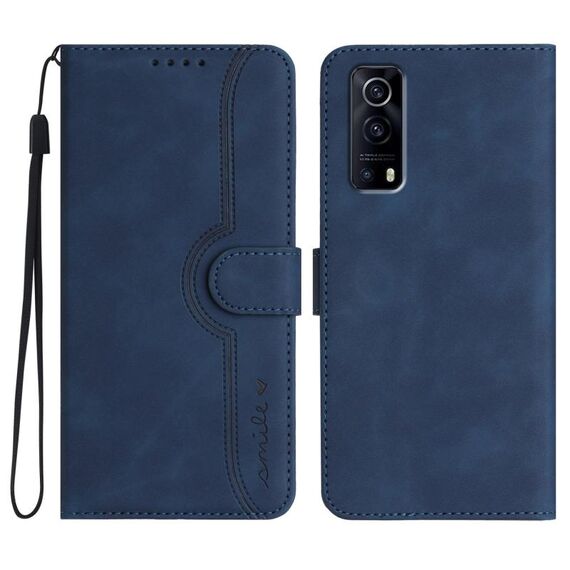 Custodia per cellulare in pelle con motivo a cuore per vivo Y72 5G/iQOO Z3/Y52 5G (blu reale)