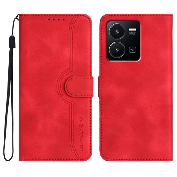Custodia per cellulare in pelle con motivo a cuore globale per vivo Y35 4G Global/Y22s 4G (rosso)