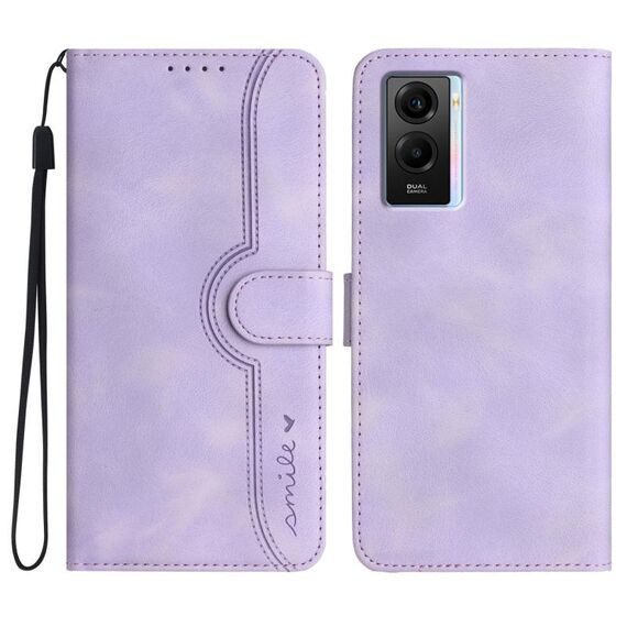 Custodia per cellulare in pelle con motivo a cuore globale per vivo Y55s 2023 5G/Y55 5G (viola)