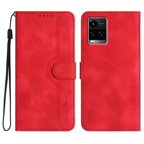 Per vivo Y33s 4G Global/Y21/Y21s/Y21t Custodia in pelle con motivo a cuore Skin Feel (Rosso)