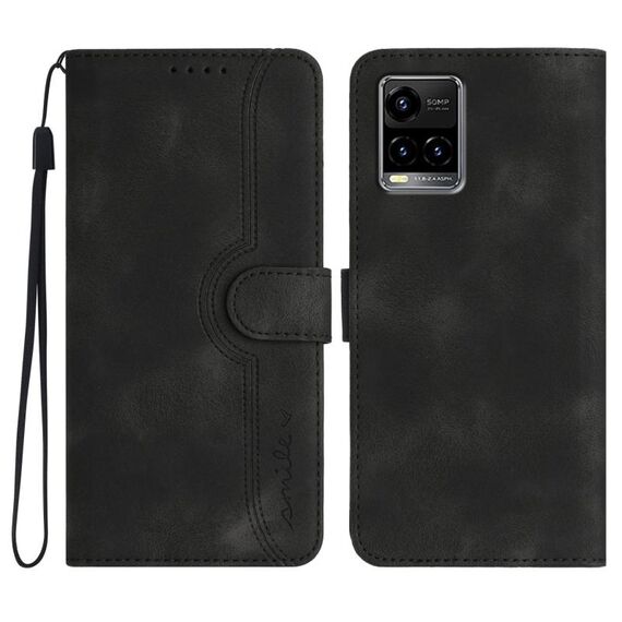 Custodia per cellulare in pelle con motivo a cuore per vivo Y33s 4G Global/Y21/Y21s/Y21t (nero)