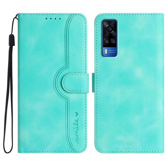 Custodia in pelle per vivo Y53s 4G/Y51a/Y33 4G con motivo a cuore (blu chiaro)