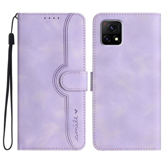 Custodia in pelle per vivo Y72 5G India con motivo a cuore Skin Feel (viola)