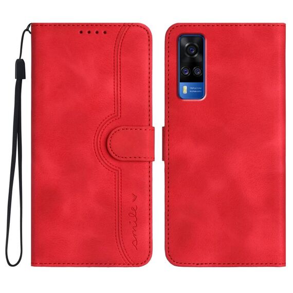 Custodia per telefono in pelle per vivo Y51 2020 India/Y31 4G India con motivo a cuore (rosso)