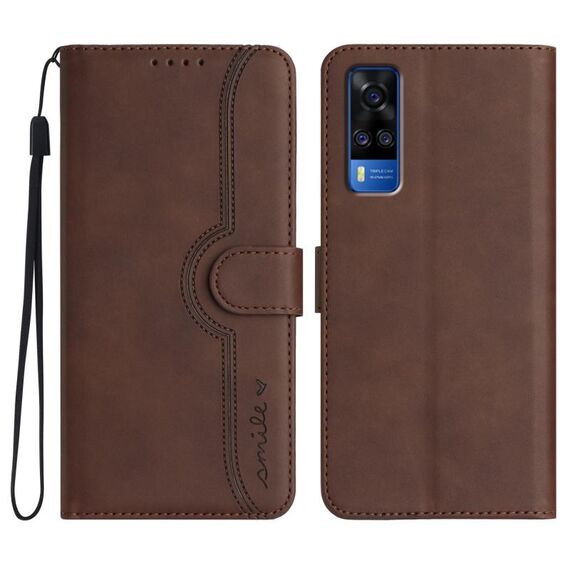 Custodia per telefono in pelle per vivo Y51 2020 India/Y31 4G India con motivo a cuore in pelle (marrone)
