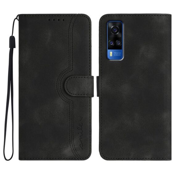 Custodia in pelle per vivo Y51 2020 India/Y31 4G India con motivo a cuore in pelle (nero)