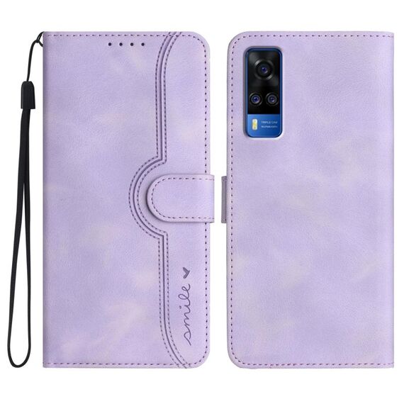 Custodia in pelle per vivo Y51 2020 India/Y31 4G India con motivo a cuore in pelle (viola)