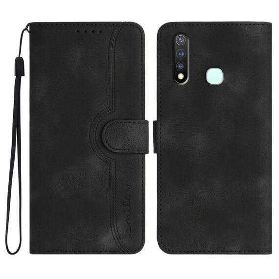 Custodia per cellulare in pelle con motivo a cuore per vivo Y19/U3/Y5s/Z5i/U20 (nera)