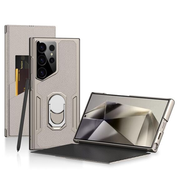 Custodia per telefono in pelle Flip GKK Armor per Samsung Galaxy S24 Ultra 5G, senza penna (oro)