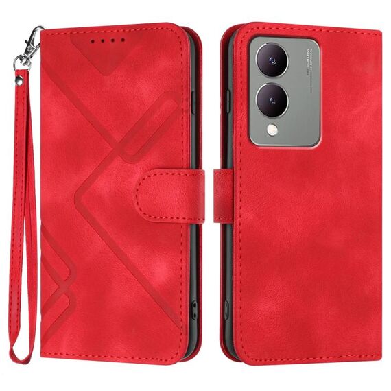 Custodia in pelle per vivo Y17s 4G Global/Y28 5G India Line Pattern Skin Feel (Rosso)