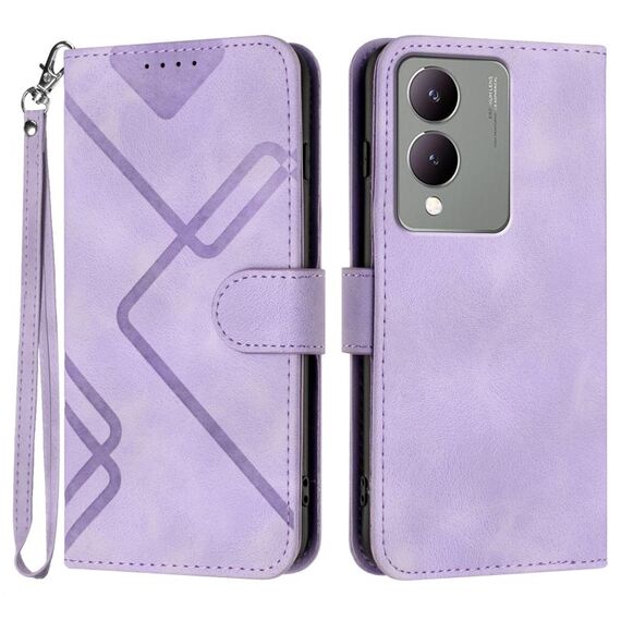 Custodia in pelle per vivo Y17s 4G Global/Y28 5G India Line Pattern Skin Feel (viola chiaro)