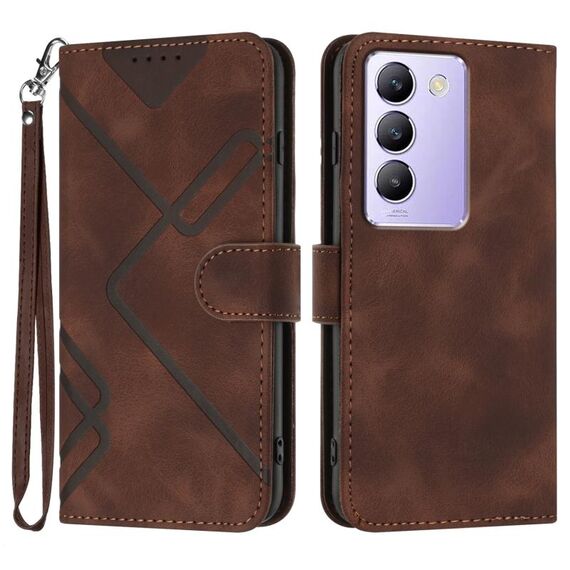 Custodia in pelle per vivo Y100 5G IDN/Y200e 5G Global Line Pattern Skin Feel (caffè)