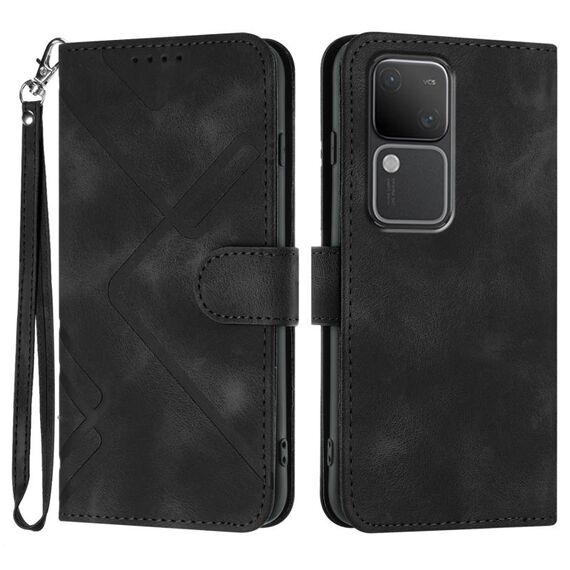 Per vivo V30 5G Global/V30 Pro 5G Global Line Pattern Skin Feel Custodia in pelle per telefono (nero)