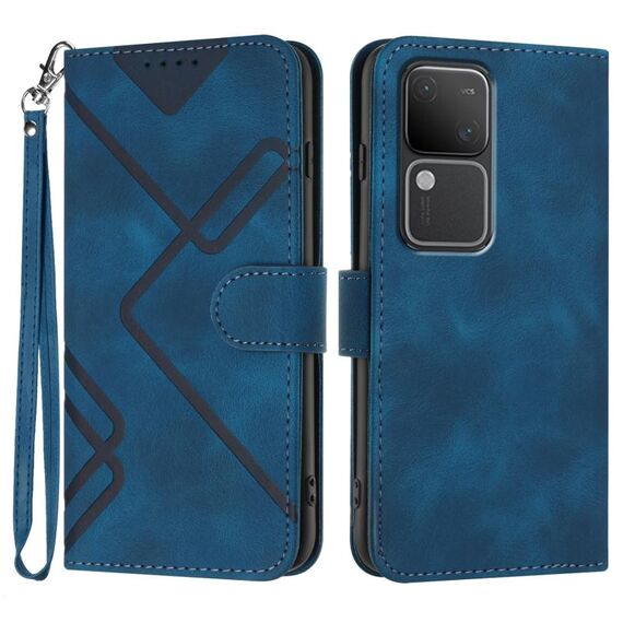 Per vivo V30 5G Global/V30 Pro 5G Global Line Pattern Skin Feel Custodia in pelle per telefono (Royal Blue)
