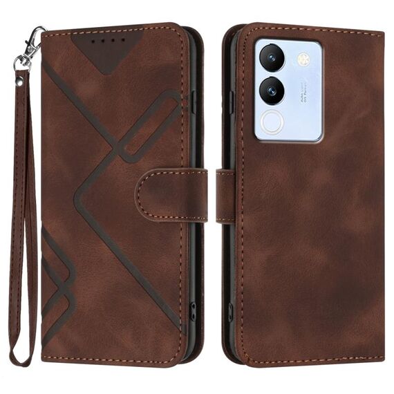 Custodia in pelle per vivo V29e 5G Global/Y200 5G Global Line Pattern Skin Feel (caffè)