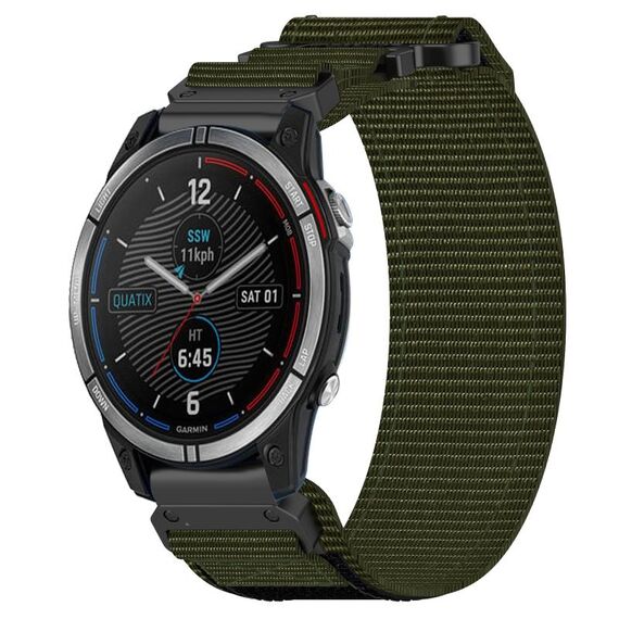 Per cinturino per orologio Garmin Quatix 7 da 22 mm in nylon con chiusura a strappo (verde militare)