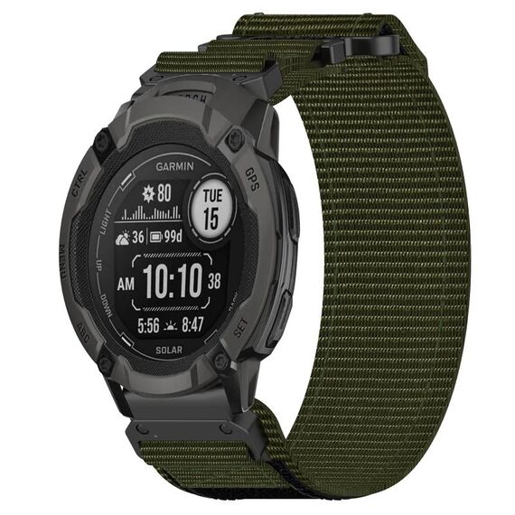 Per cinturino per orologio Garmin Instinct 2 Solar da 22 mm in nylon con chiusura a strappo (verde militare)