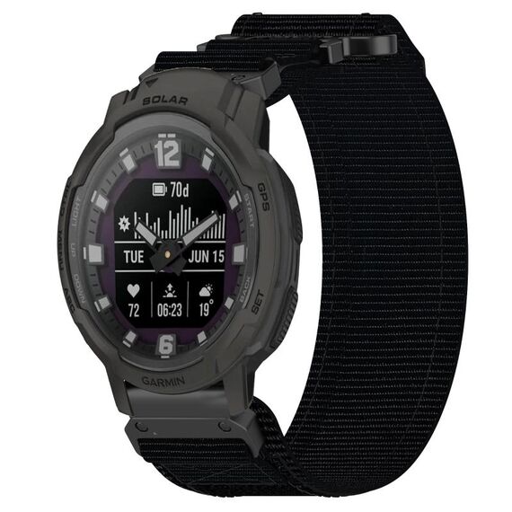 Per cinturino per orologio Garmin Instinct Crossover Solar da 22 mm in nylon con chiusura a strappo (nero)