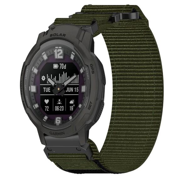 Per cinturino per orologio Garmin Instinct Crossover Solar da 22 mm in nylon con chiusura a strappo (verde militare)