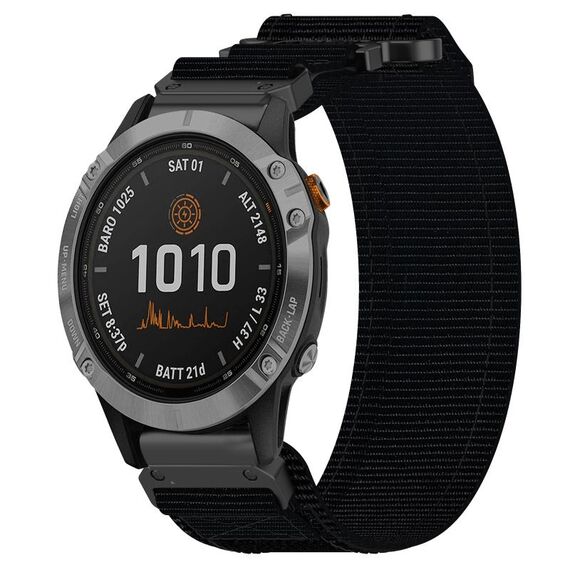 Per cinturino per orologio Garmin Fenix 7 da 22 mm in nylon con chiusura a strappo (nero)