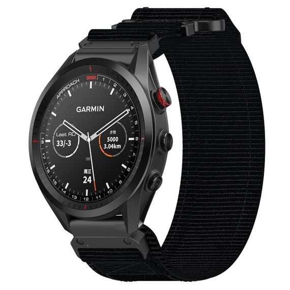 Per cinturino per orologio Garmin Approach S62 in nylon da 22 mm con chiusura a strappo (nero)