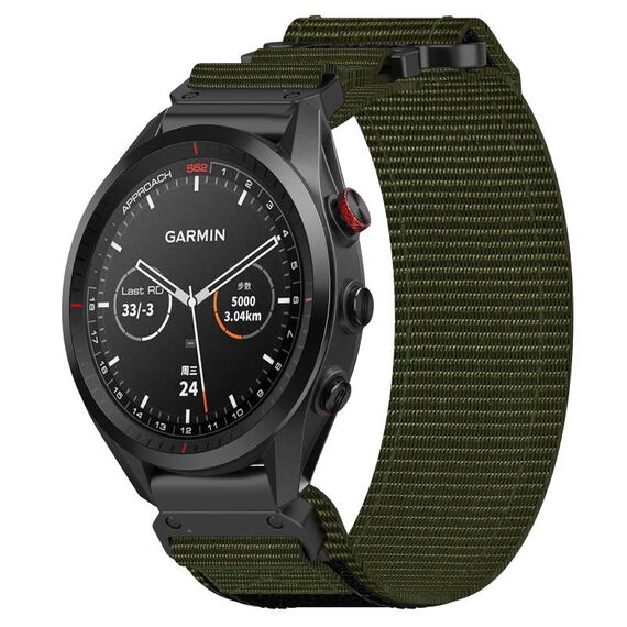Per cinturino per orologio Garmin Approach S62 in nylon da 22 mm con chiusura a strappo (verde militare)