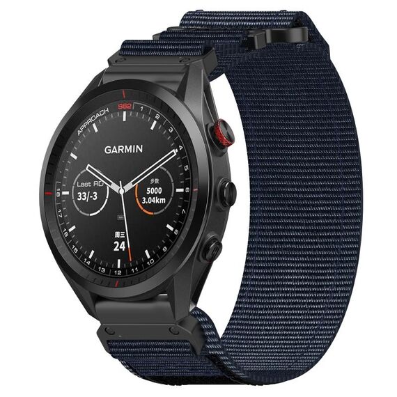 Per cinturino per orologio Garmin Approach S62 in nylon da 22 mm con chiusura a strappo (blu)