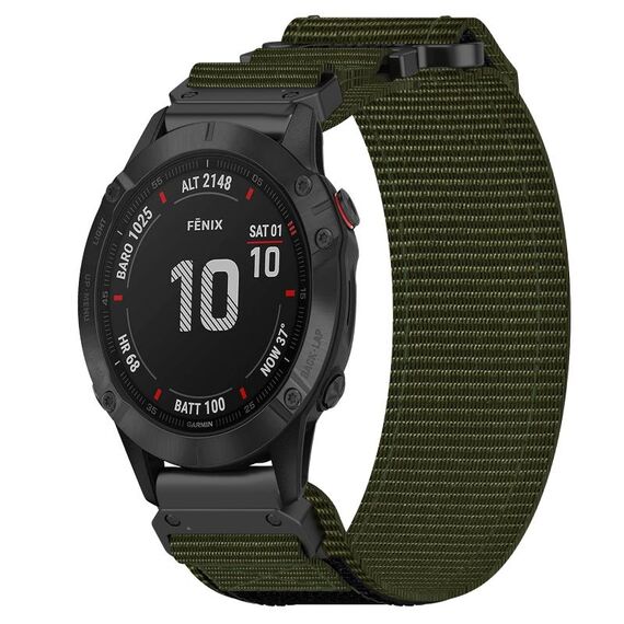 Per cinturino per orologio Garmin Fenix ​​6 da 22 mm in nylon con chiusura a strappo (verde militare)