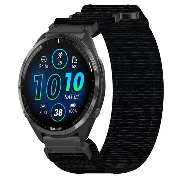 Per cinturino per orologio Garmin Forerunner 965 da 22 mm in nylon con chiusura a strappo (nero)
