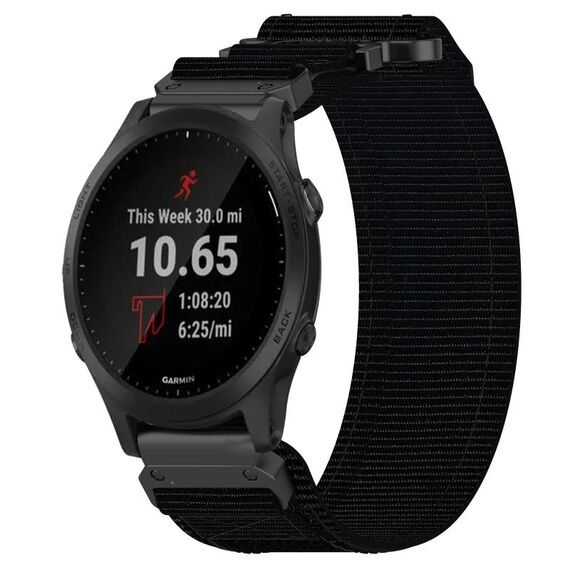 Per cinturino per orologio Garmin Forerunner 945 da 22 mm in nylon con chiusura a strappo (nero)