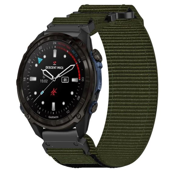 Per cinturino per orologio Garmin Descent Mk3i 51mm 26mm in nylon con chiusura a strappo (verde militare)