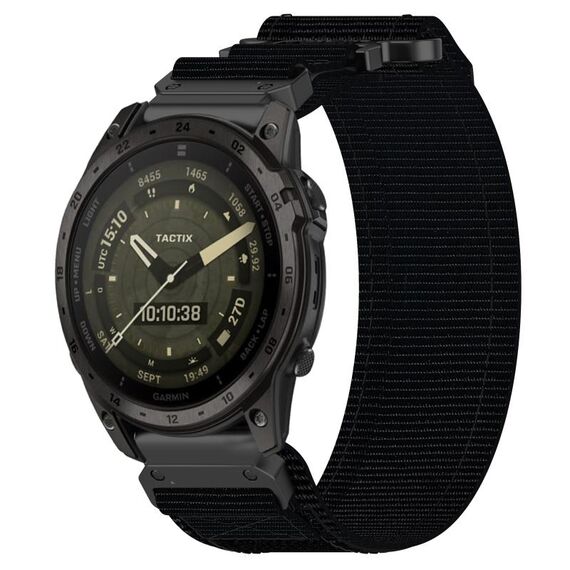 Per cinturino per orologio Garmin Tactix 7 AMOLED da 26 mm in nylon con chiusura a strappo (nero)