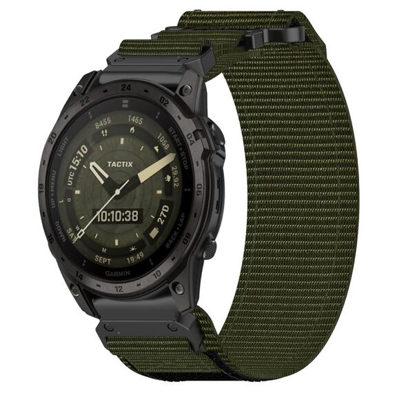 Per cinturino per orologio Garmin Tactix 7 AMOLED da 26 mm in nylon con chiusura a strappo (verde militare)