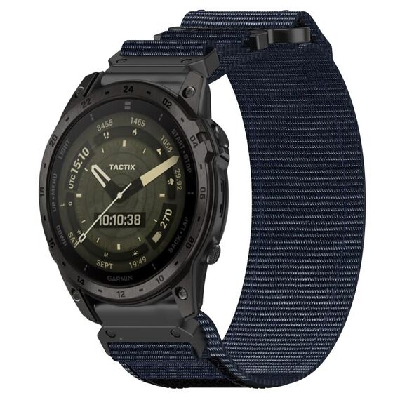 Per cinturino per orologio Garmin Tactix 7 AMOLED da 26 mm in nylon con chiusura a strappo (blu)