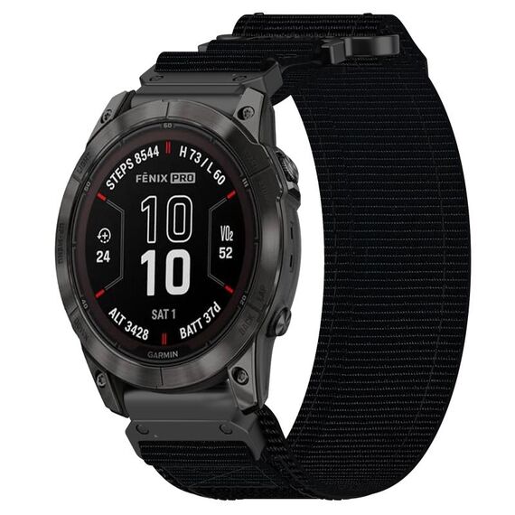Per cinturino per orologio Garmin Fenix 7X Pro 51mm 26mm in nylon con chiusura a strappo (nero)