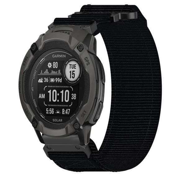 Per cinturino per orologio Garmin Instinct 2X Solar da 26 mm in nylon con chiusura a strappo (nero)