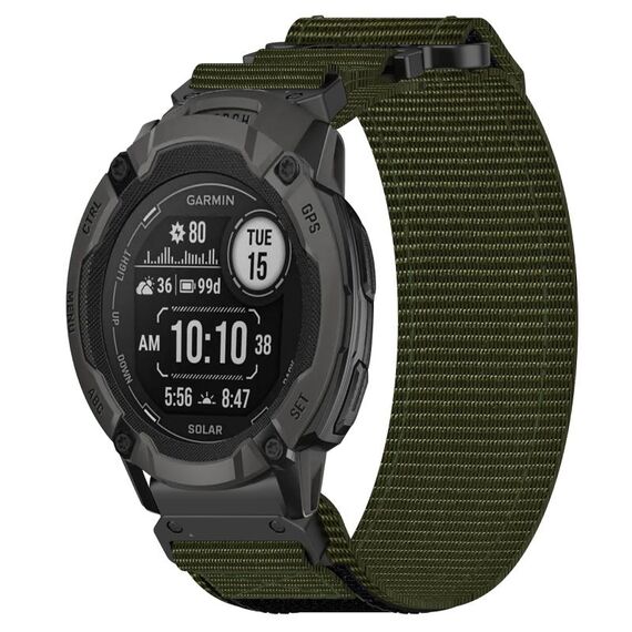 Per cinturino per orologio Garmin Instinct 2X Solar da 26 mm in nylon con chiusura a strappo (verde militare)
