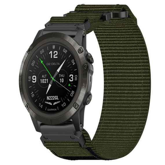 Per cinturino per orologio Garmin D2 Delta PX 26 mm in nylon con chiusura a strappo (verde militare)