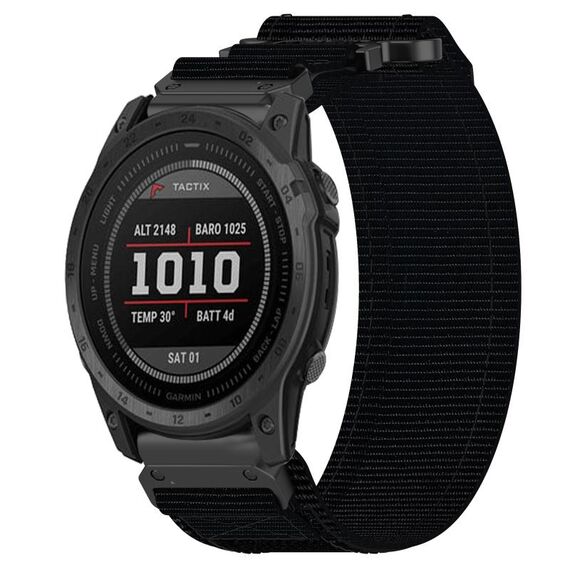 Per cinturino per orologio Garmin Tactix 7 da 26 mm in nylon con chiusura a strappo (nero)