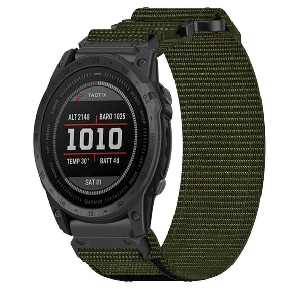 Per cinturino per orologio Garmin Tactix 7 da 26 mm in nylon con chiusura a strappo (verde militare)