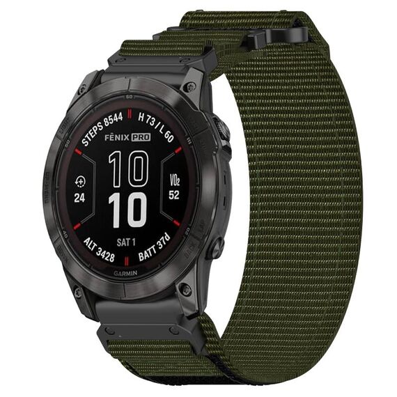 Per cinturino per orologio Garmin Fenix 7X 26 mm in nylon con chiusura a strappo (verde militare)