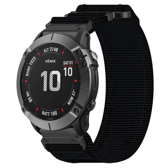 Per cinturino per orologio Garmin Fenix 6X 26 mm in nylon con chiusura a strappo (nero)