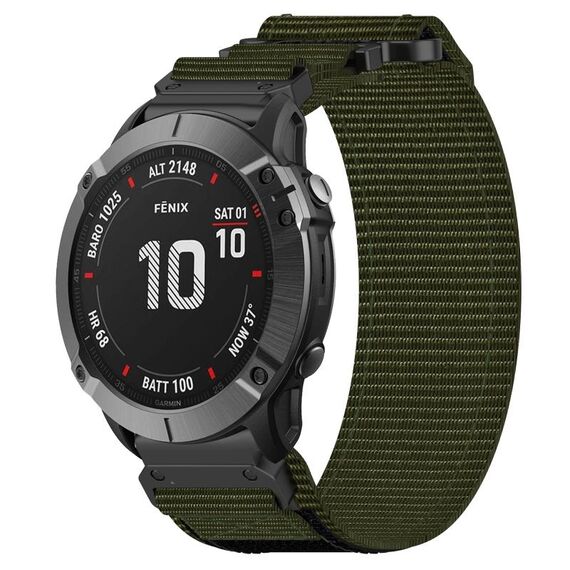 Per cinturino per orologio Garmin Fenix 6X 26 mm in nylon con chiusura a strappo (verde militare)