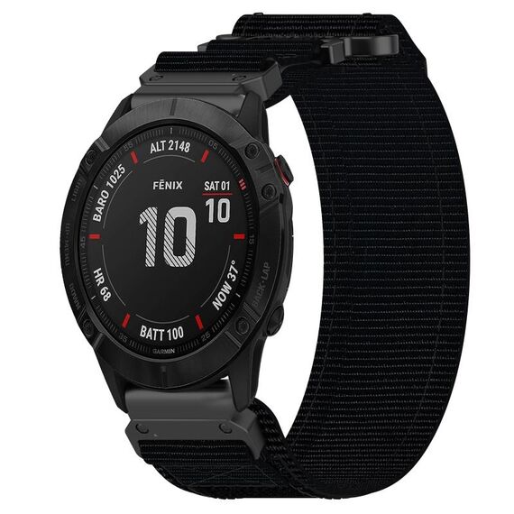 Per cinturino per orologio Garmin Fenix 6X Sapphire da 26 mm in nylon con chiusura a strappo (nero)