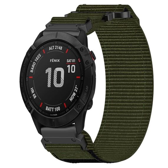 Per cinturino per orologio Garmin Fenix 6X Sapphire da 26 mm in nylon con chiusura a strappo (verde militare)