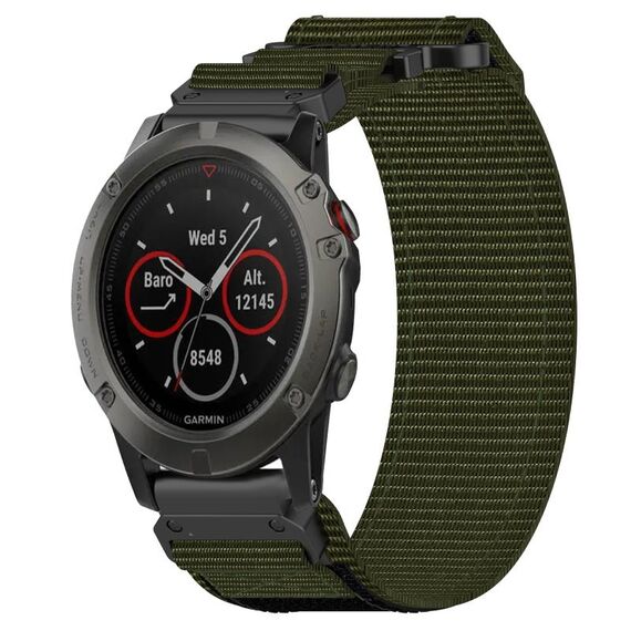 Per cinturino per orologio Garmin Fenix 5X Sapphire da 26 mm in nylon con chiusura a strappo (verde militare)
