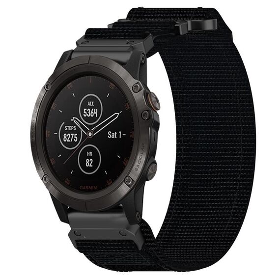 Per cinturino per orologio Garmin Fenix 5X Plus da 26 mm in nylon con chiusura a strappo (nero)