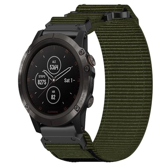 Per cinturino per orologio Garmin Fenix 5X Plus da 26 mm in nylon con chiusura a strappo (verde militare)