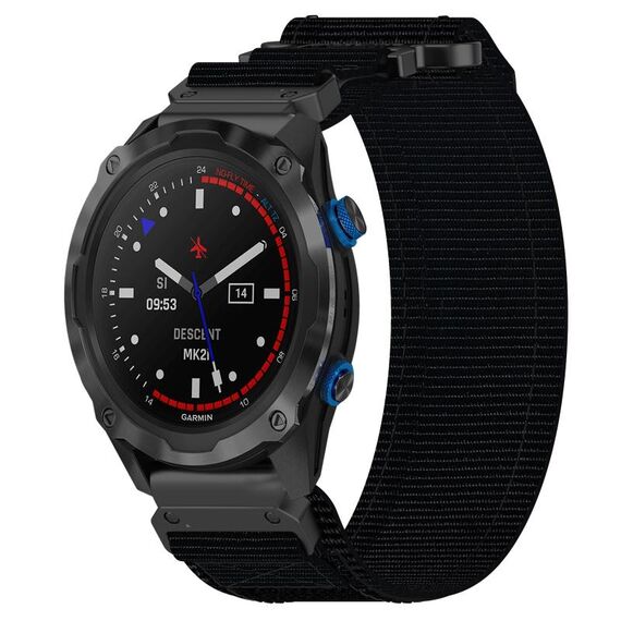 Per cinturino per orologio Garmin Descent MK 2 da 26 mm in nylon con chiusura a strappo (nero)